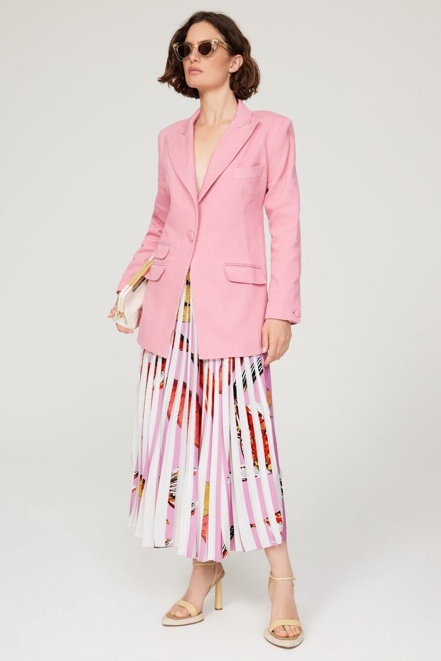 THEBE MAGUGU Pink Abstract Fish Chips Pleated Plissé Maxi Skirt Size Small